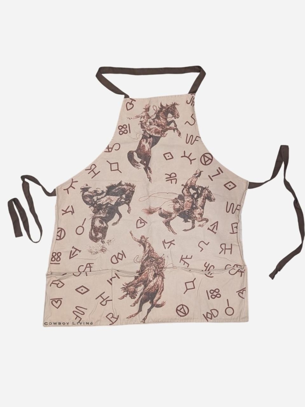 Women's Beige Western Apron with Horse Print